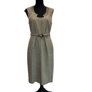 Andy The-anh taupe brown sleeveless belted shift dress Sz 10 NWOT
